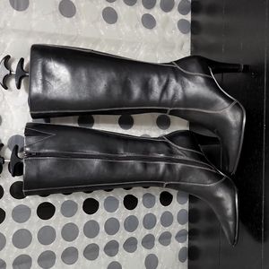 Anne Klein Knee High Black Leather Boots SZ 7.5